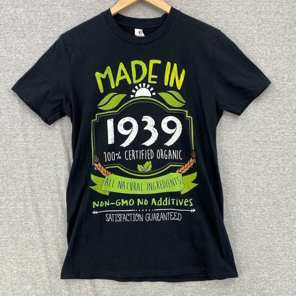 Anvil T Shirt Mens Medium Black Green Graphic Short Sleeve Made in 1939 Organic